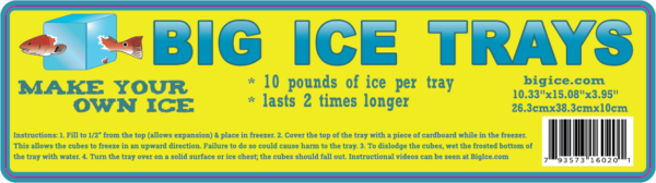 A yellow and blue poster with instructions for ice cubes.